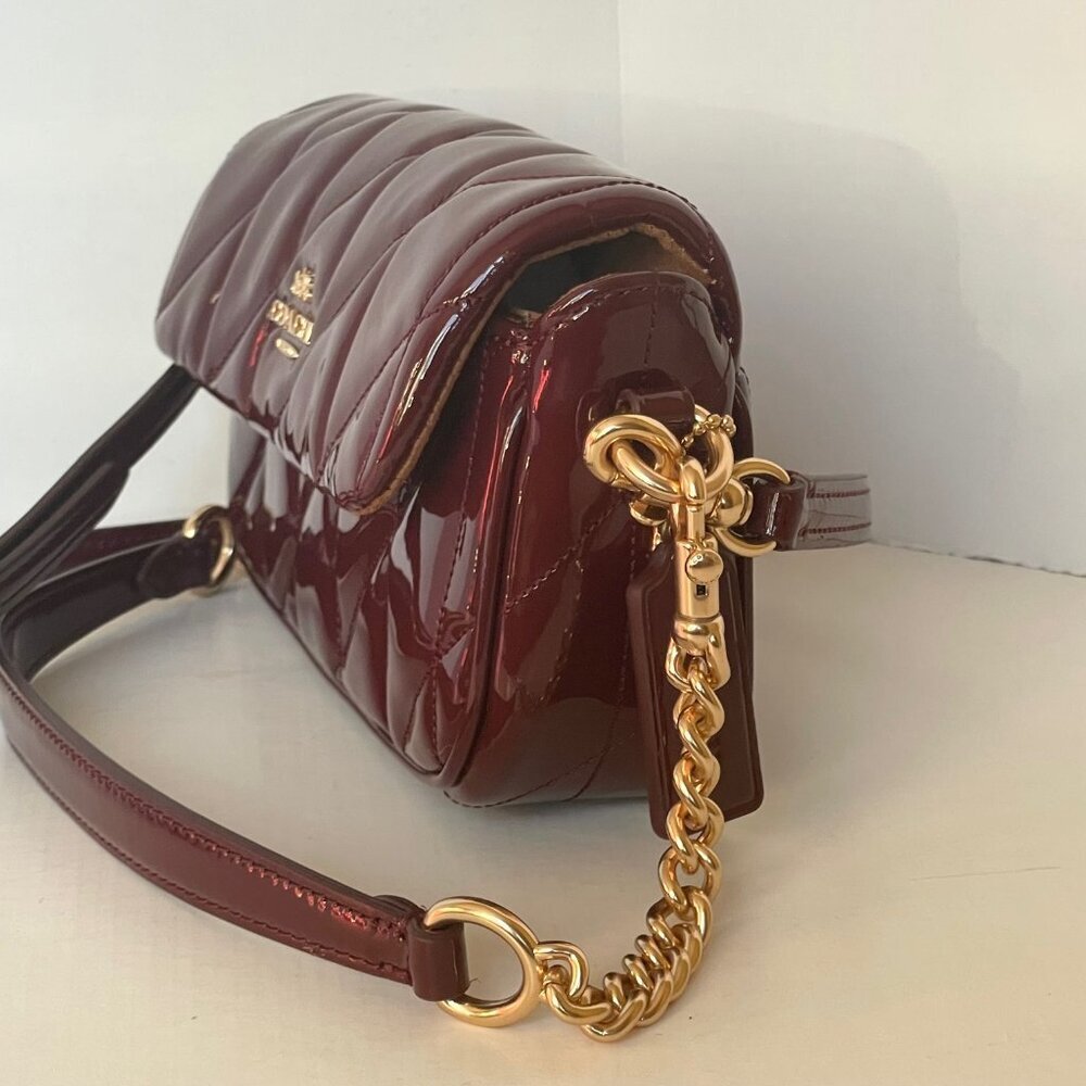 Coach Hailey Quilted Patent Leather Flap Crossbody Red Wine Small Bag - Picture 7 of 15